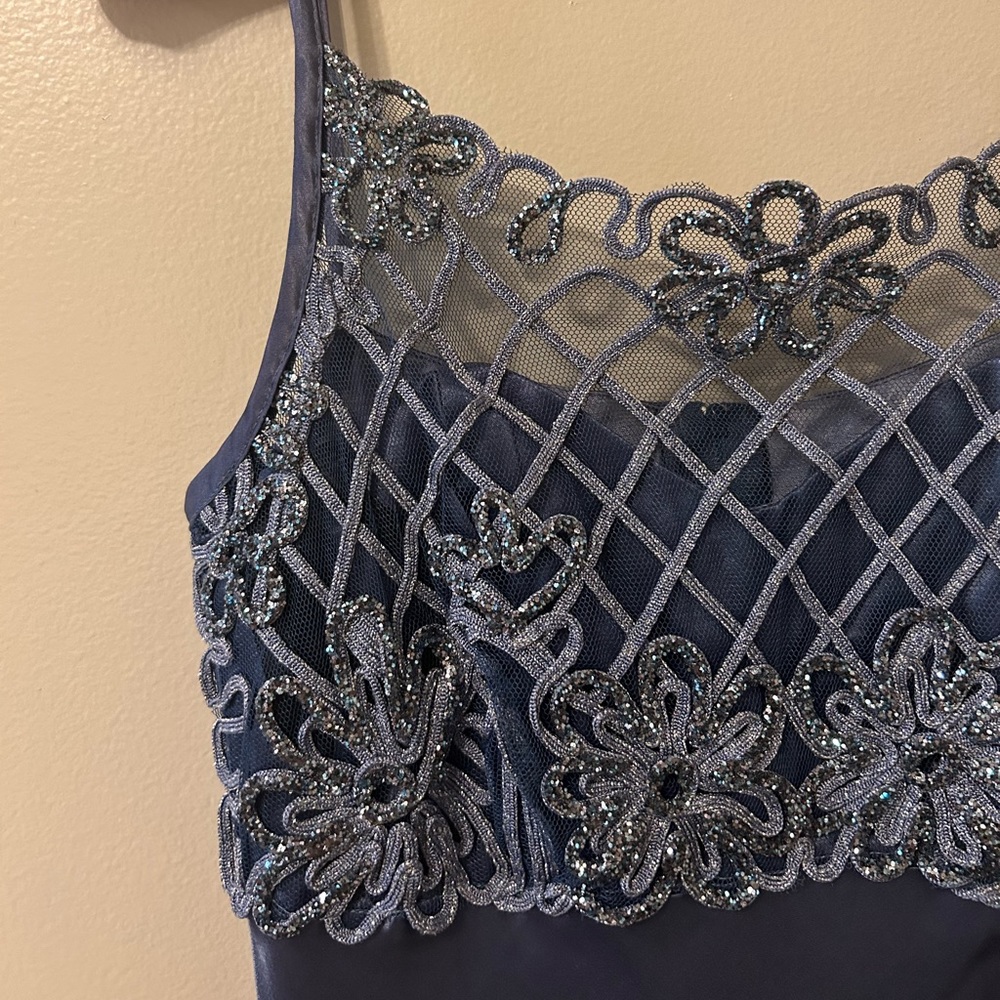 ▪️sold on depop▪️ 90s blue silver formal maxi dress floral y2k prom long dress - Picture 7 of 15